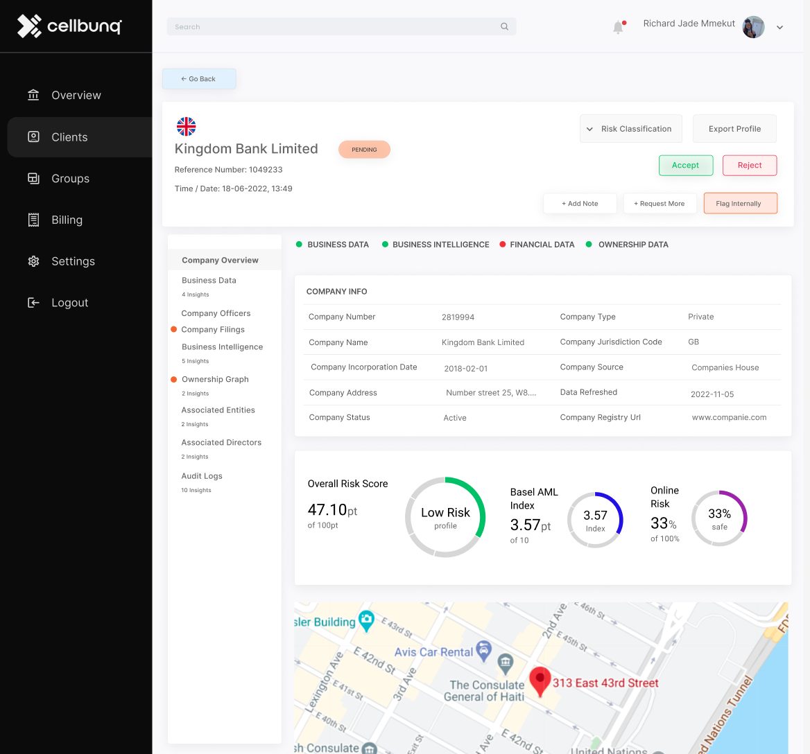 Cellbunq dashboard